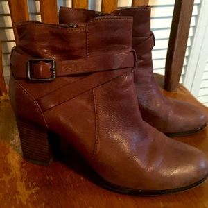 Brown Faux Leather Heeled Ankle Boots